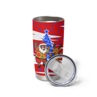 Puerto Rico Christmas Tumbler Cup with Dancing Santa Reindeer Blue Tree and Festive Flag Design - Wonder Print Shop
