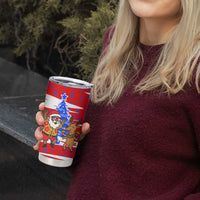 Puerto Rico Christmas Tumbler Cup with Dancing Santa Reindeer Blue Tree and Festive Flag Design - Wonder Print Shop