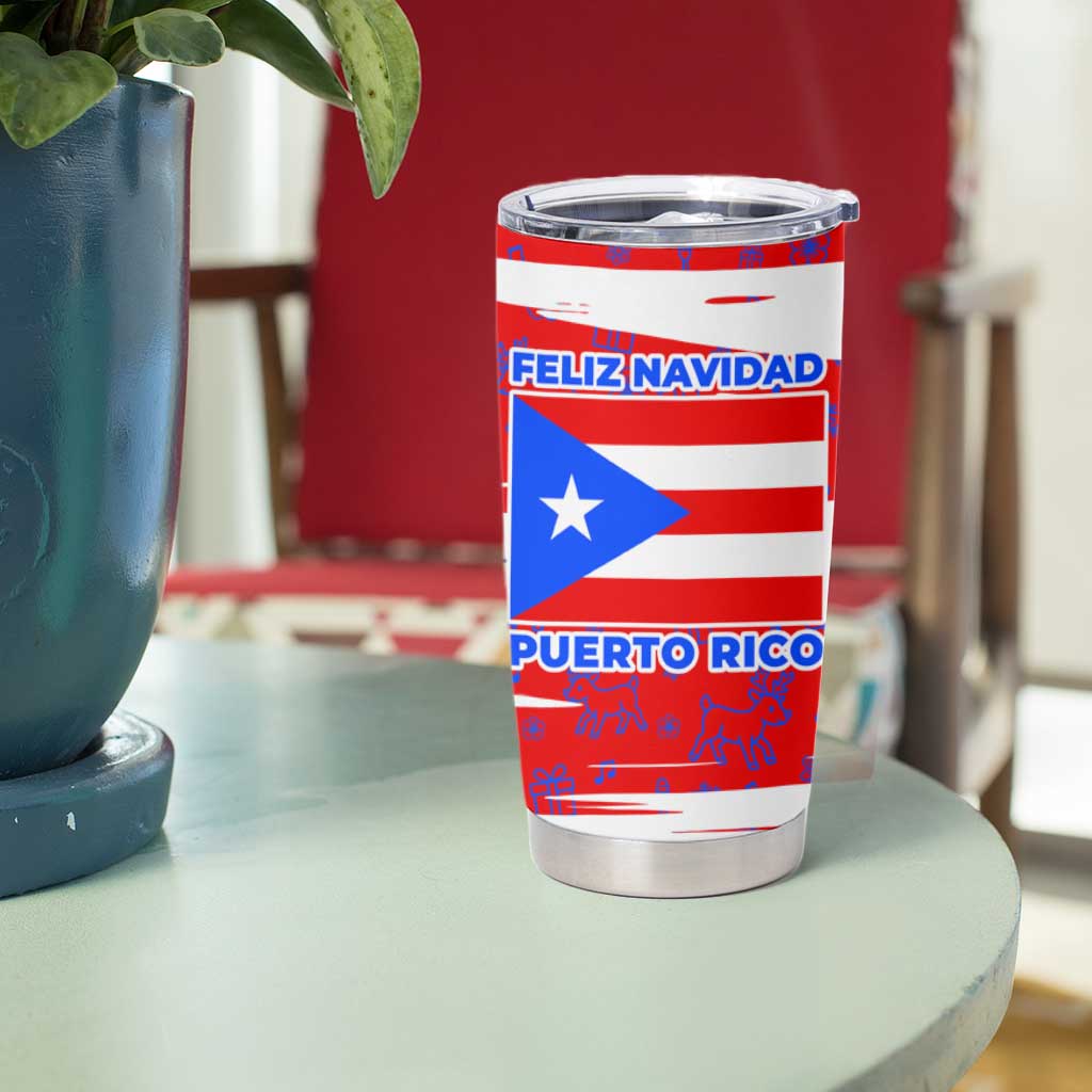 Puerto Rico Christmas Tumbler Cup with Dancing Santa Reindeer Blue Tree and Festive Flag Design - Wonder Print Shop