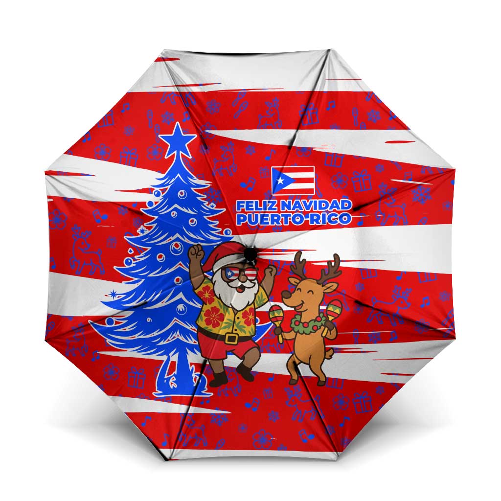 Puerto Rico Christmas Umbrella with Dancing Santa Reindeer Blue Tree and Festive Flag Design - Wonder Print Shop