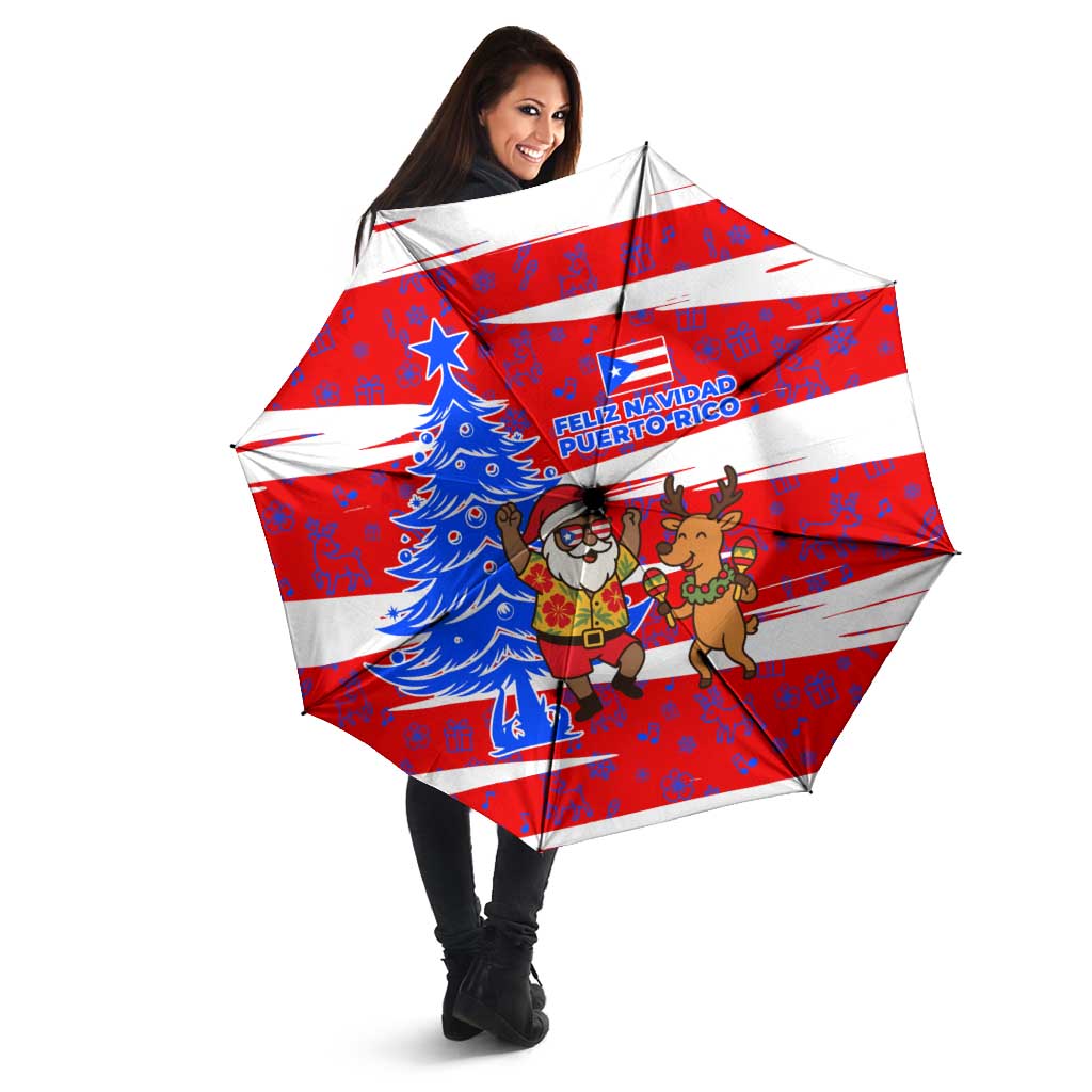 Puerto Rico Christmas Umbrella with Dancing Santa Reindeer Blue Tree and Festive Flag Design - Wonder Print Shop