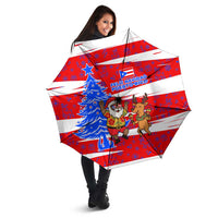 Puerto Rico Christmas Umbrella with Dancing Santa Reindeer Blue Tree and Festive Flag Design - Wonder Print Shop