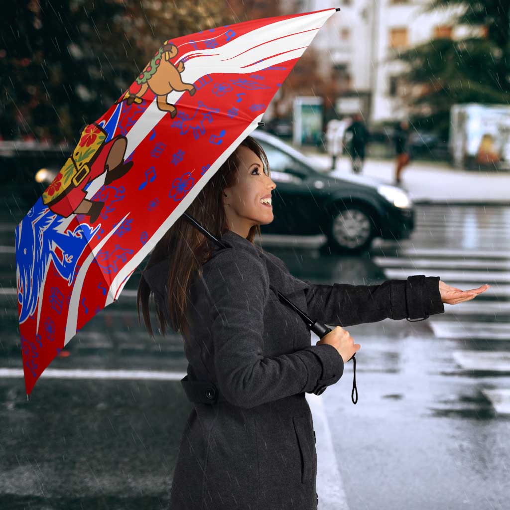 Puerto Rico Christmas Umbrella with Dancing Santa Reindeer Blue Tree and Festive Flag Design - Wonder Print Shop