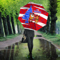 Puerto Rico Christmas Umbrella with Dancing Santa Reindeer Blue Tree and Festive Flag Design - Wonder Print Shop