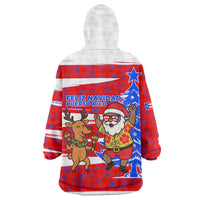 Puerto Rico Christmas Wearable Blanket Hoodie with Dancing Santa Reindeer Blue Tree and Festive Flag Design - Wonder Print Shop