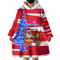 Puerto Rico Christmas Wearable Blanket Hoodie with Dancing Santa Reindeer Blue Tree and Festive Flag Design - Wonder Print Shop