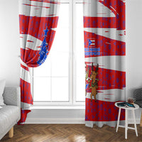 Puerto Rico Christmas Window Curtain with Dancing Santa Reindeer Blue Tree and Festive Flag Design - Wonder Print Shop