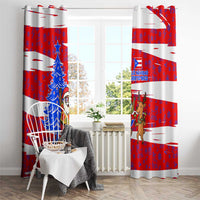 Puerto Rico Christmas Window Curtain with Dancing Santa Reindeer Blue Tree and Festive Flag Design - Wonder Print Shop