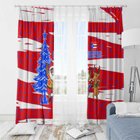 Puerto Rico Christmas Window Curtain with Dancing Santa Reindeer Blue Tree and Festive Flag Design - Wonder Print Shop