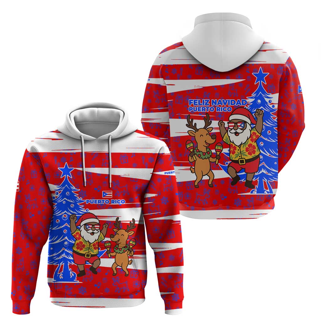 Puerto Rico Christmas Zip Hoodie with Dancing Santa Reindeer Blue Tree and Festive Flag Design - Wonder Print Shop