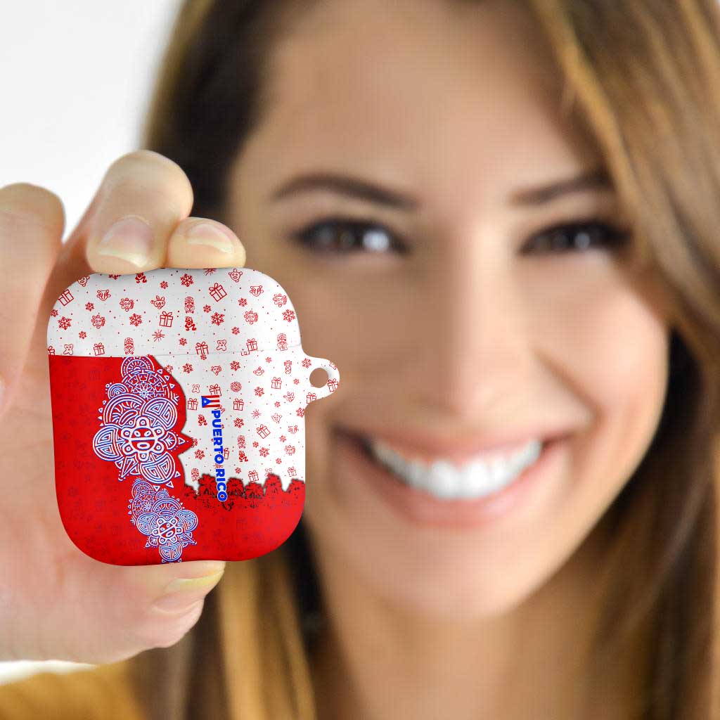 Puerto Rico Christmas AirPods Case with Taino Symbols Palm Tree Bongos and Holiday Pattern Design - Wonder Print Shop