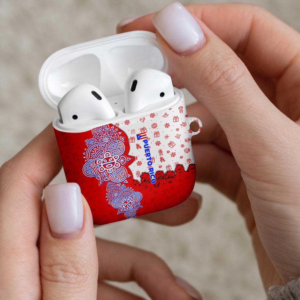 Puerto Rico Christmas AirPods Case with Taino Symbols Palm Tree Bongos and Holiday Pattern Design - Wonder Print Shop