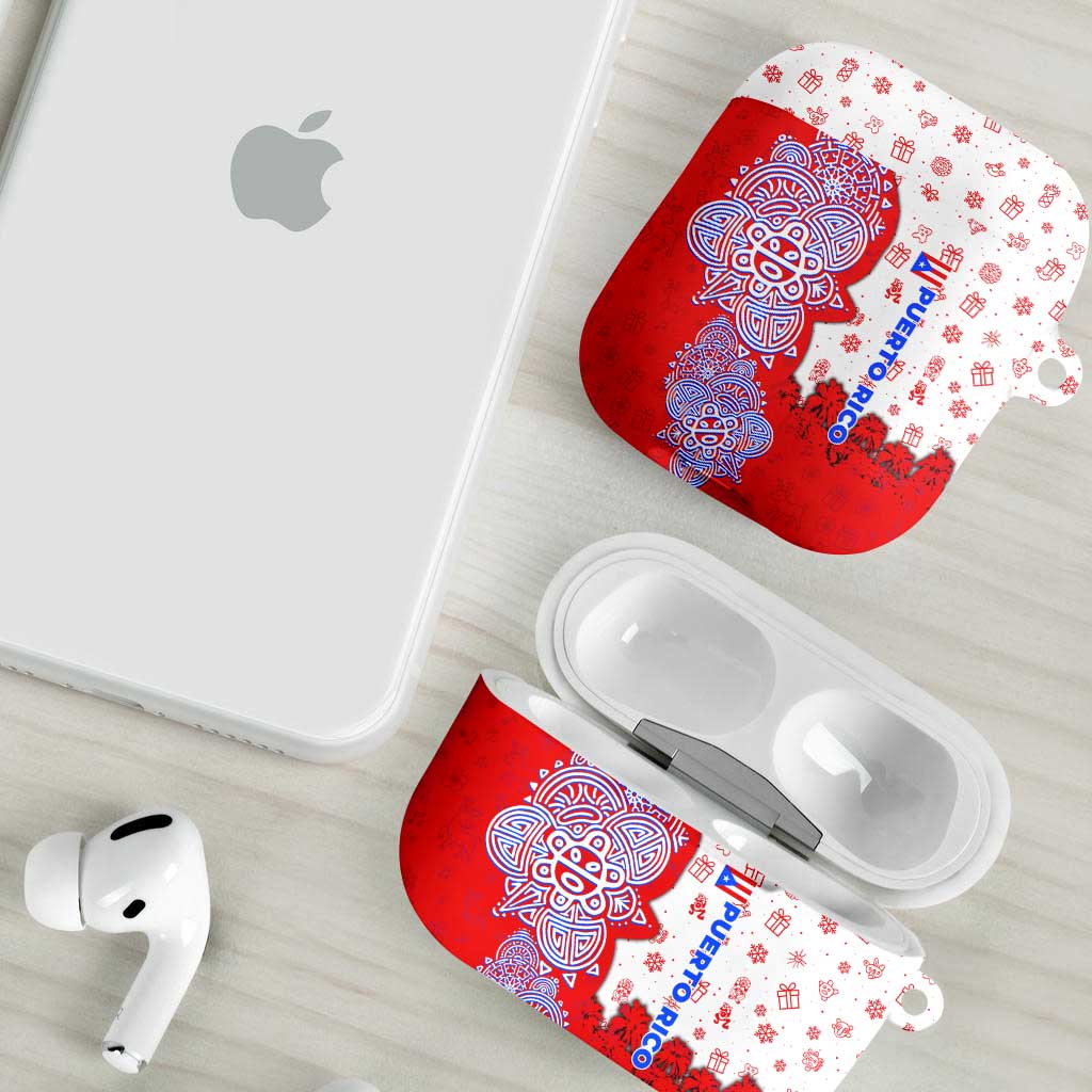 Puerto Rico Christmas AirPods Case with Taino Symbols Palm Tree Bongos and Holiday Pattern Design - Wonder Print Shop