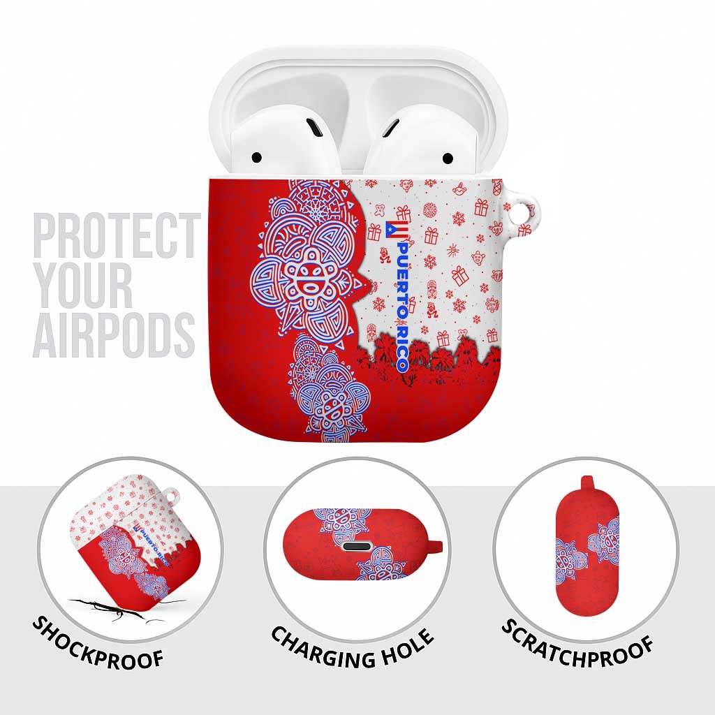 Puerto Rico Christmas AirPods Case with Taino Symbols Palm Tree Bongos and Holiday Pattern Design - Wonder Print Shop