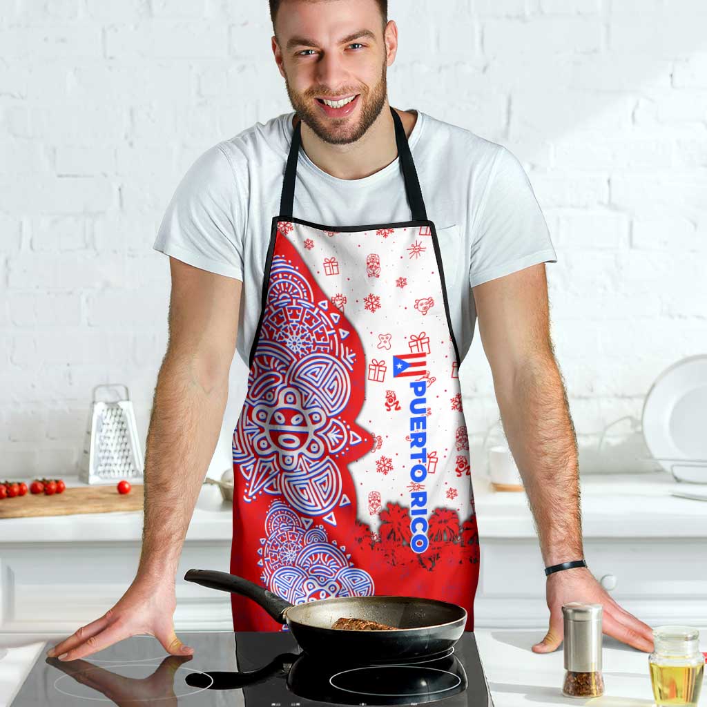 Puerto Rico Christmas Apron with Taino Symbols Palm Tree Bongos and Holiday Pattern Design - Wonder Print Shop
