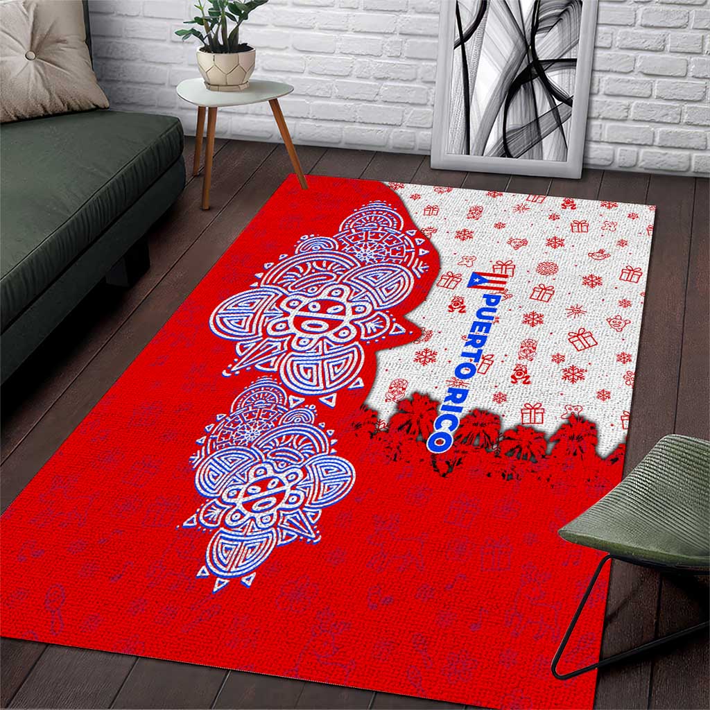 Puerto Rico Christmas Area Rug with Taino Symbols Palm Tree Bongos and Holiday Pattern Design - Wonder Print Shop