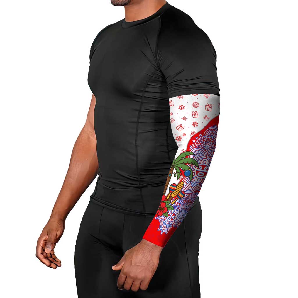 Puerto Rico Christmas Arm Sleeves with Taino Symbols Palm Tree Bongos and Holiday Pattern Design - Wonder Print Shop