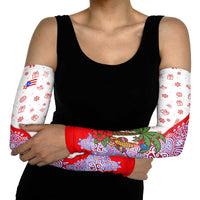 Puerto Rico Christmas Arm Sleeves with Taino Symbols Palm Tree Bongos and Holiday Pattern Design - Wonder Print Shop