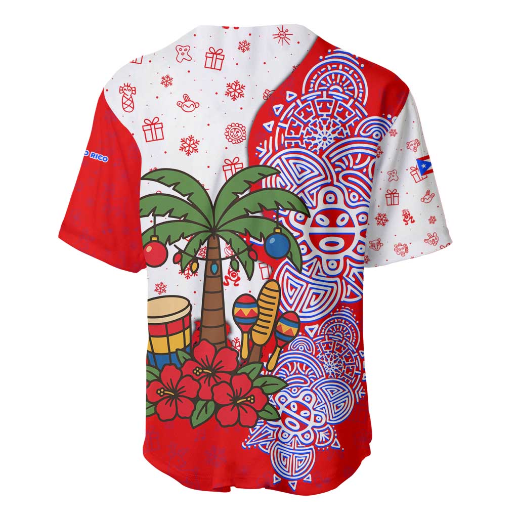 Puerto Rico Christmas Baseball Jersey with Taino Symbols Palm Tree Bongos and Holiday Pattern Design - Wonder Print Shop