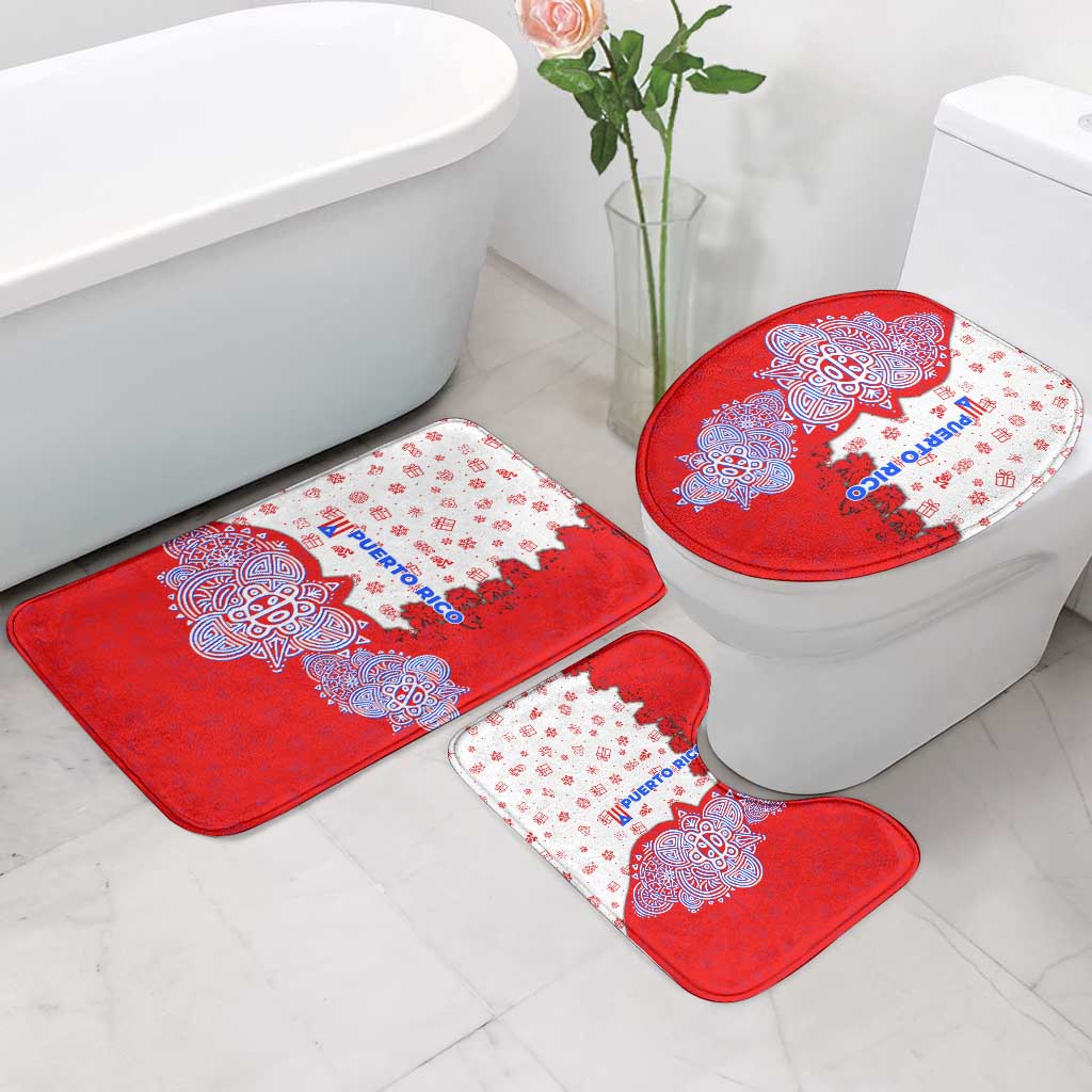 Puerto Rico Christmas Bathroom Set with Taino Symbols Palm Tree Bongos and Holiday Pattern Design - Wonder Print Shop