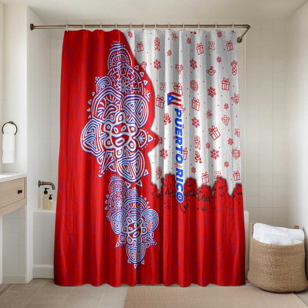 Puerto Rico Christmas Bathroom Set with Taino Symbols Palm Tree Bongos and Holiday Pattern Design - Wonder Print Shop