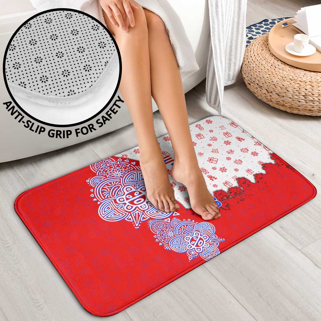 Puerto Rico Christmas Bathroom Set with Taino Symbols Palm Tree Bongos and Holiday Pattern Design - Wonder Print Shop