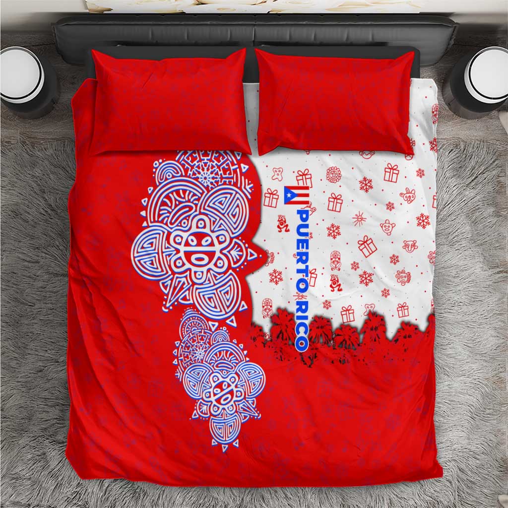 Puerto Rico Christmas Bedding Set with Taino Symbols Palm Tree Bongos and Holiday Pattern Design - Wonder Print Shop