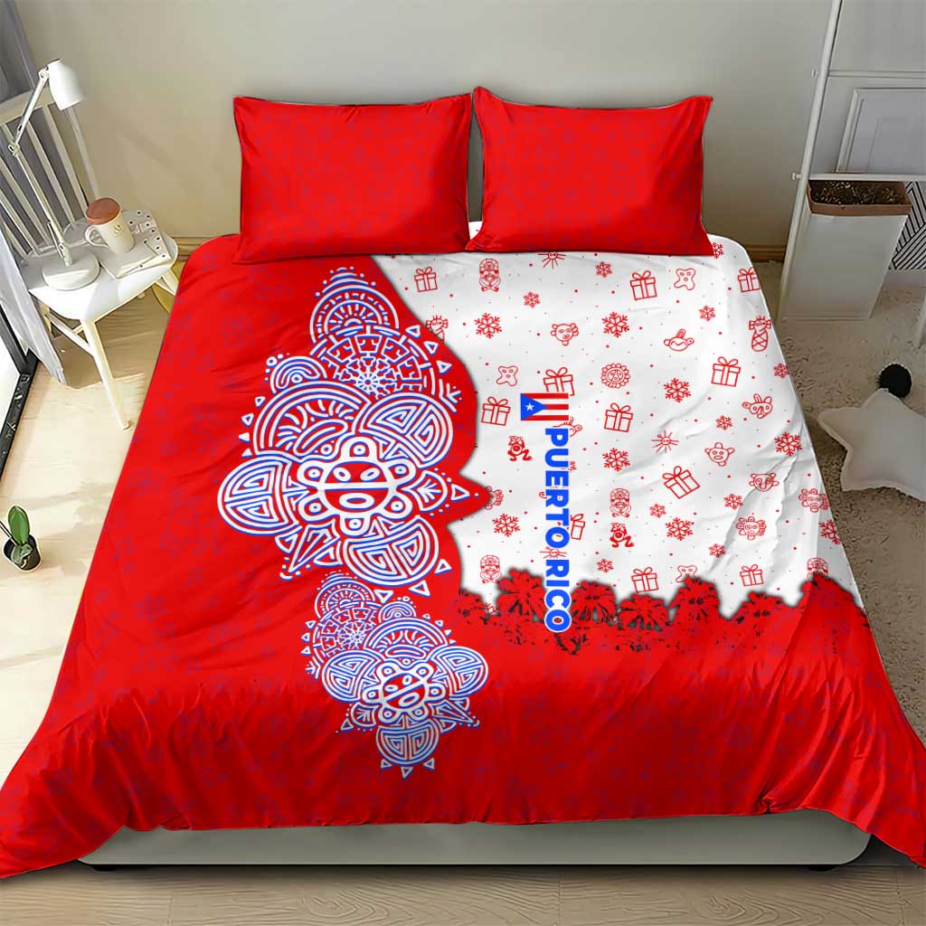 Puerto Rico Christmas Bedding Set with Taino Symbols Palm Tree Bongos and Holiday Pattern Design - Wonder Print Shop