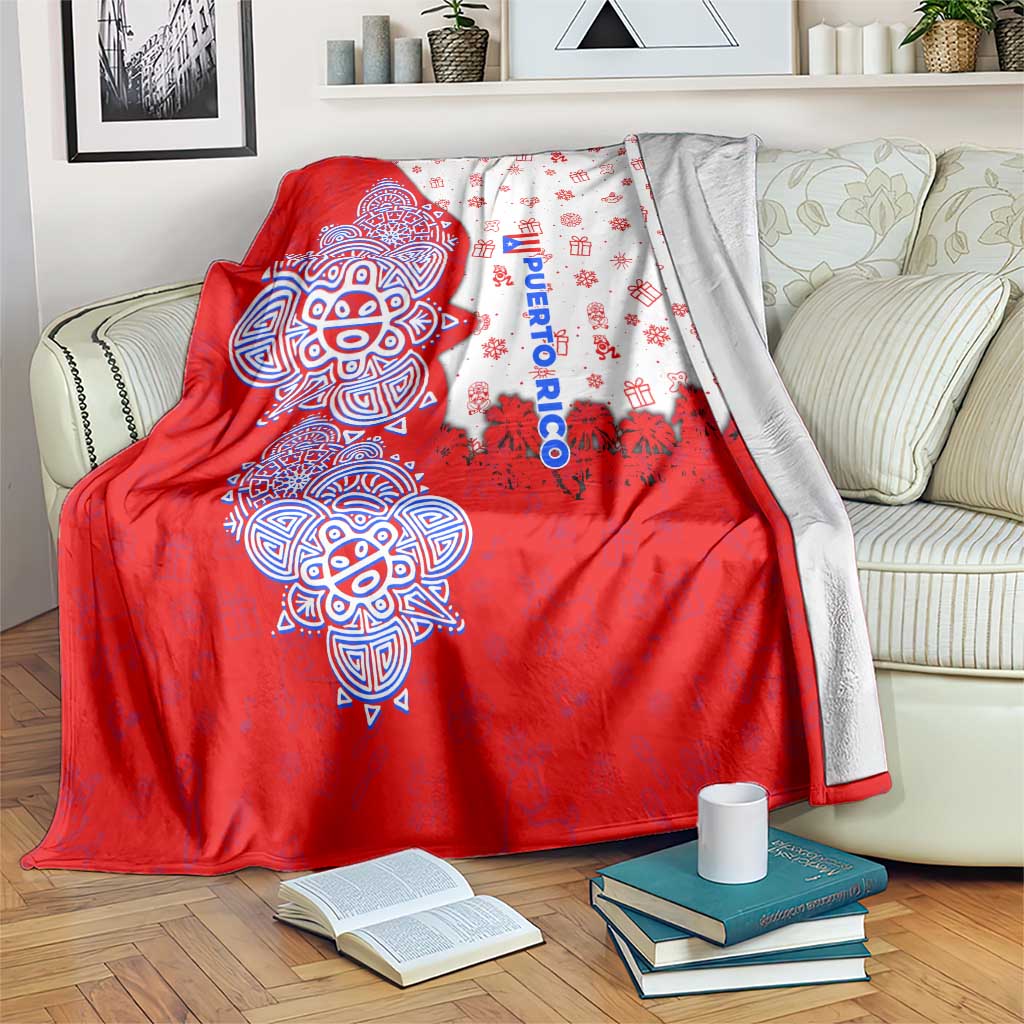 Puerto Rico Christmas Blanket with Taino Symbols Palm Tree Bongos and Holiday Pattern Design - Wonder Print Shop