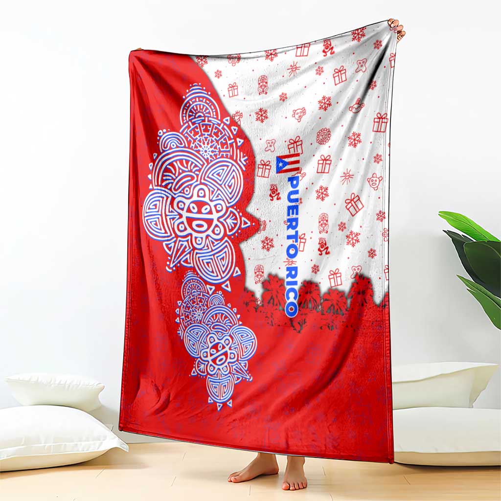 Puerto Rico Christmas Blanket with Taino Symbols Palm Tree Bongos and Holiday Pattern Design - Wonder Print Shop
