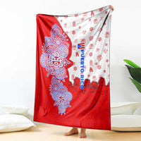 Puerto Rico Christmas Blanket with Taino Symbols Palm Tree Bongos and Holiday Pattern Design - Wonder Print Shop