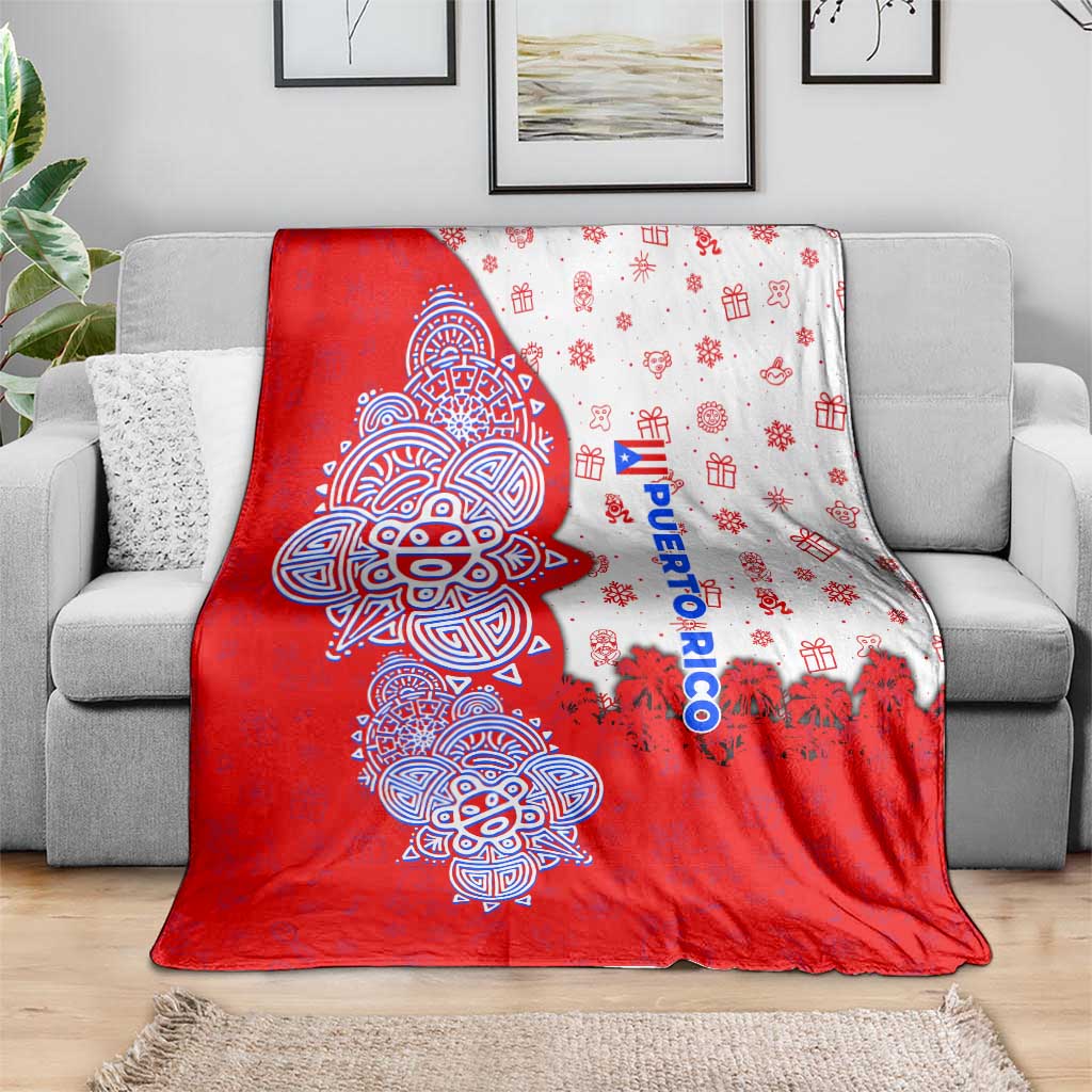 Puerto Rico Christmas Blanket with Taino Symbols Palm Tree Bongos and Holiday Pattern Design - Wonder Print Shop