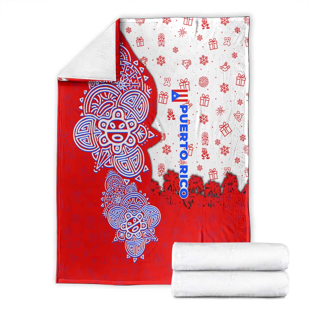 Puerto Rico Christmas Blanket with Taino Symbols Palm Tree Bongos and Holiday Pattern Design - Wonder Print Shop