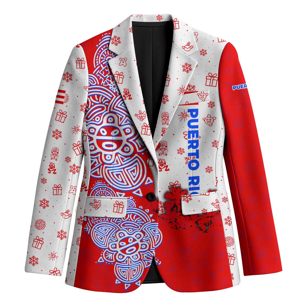 Puerto Rico Christmas Blazer with Taino Symbols Palm Tree Bongos and Holiday Pattern Design - Wonder Print Shop