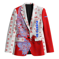 Puerto Rico Christmas Blazer with Taino Symbols Palm Tree Bongos and Holiday Pattern Design - Wonder Print Shop