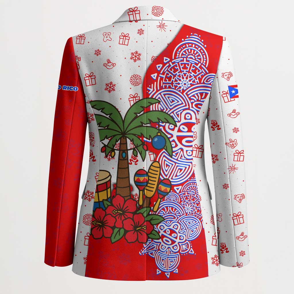 Puerto Rico Christmas Blazer with Taino Symbols Palm Tree Bongos and Holiday Pattern Design - Wonder Print Shop