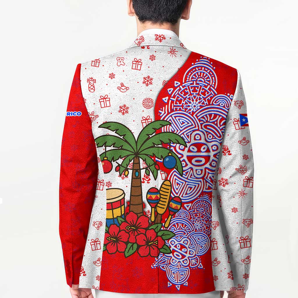Puerto Rico Christmas Blazer with Taino Symbols Palm Tree Bongos and Holiday Pattern Design - Wonder Print Shop
