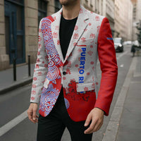 Puerto Rico Christmas Blazer with Taino Symbols Palm Tree Bongos and Holiday Pattern Design - Wonder Print Shop