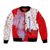Puerto Rico Christmas Bomber Jacket with Taino Symbols Palm Tree Bongos and Holiday Pattern Design - Wonder Print Shop