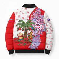 Puerto Rico Christmas Bomber Puffer Jacket with Taino Symbols Palm Tree Bongos and Holiday Pattern Design - Wonder Print Shop