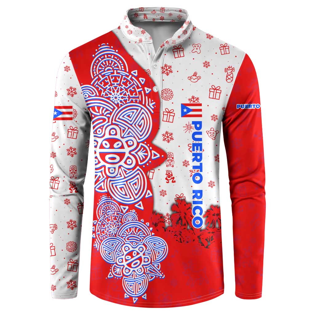 Puerto Rico Christmas Button Sweatshirt with Taino Symbols Palm Tree Bongos and Holiday Pattern Design - Wonder Print Shop