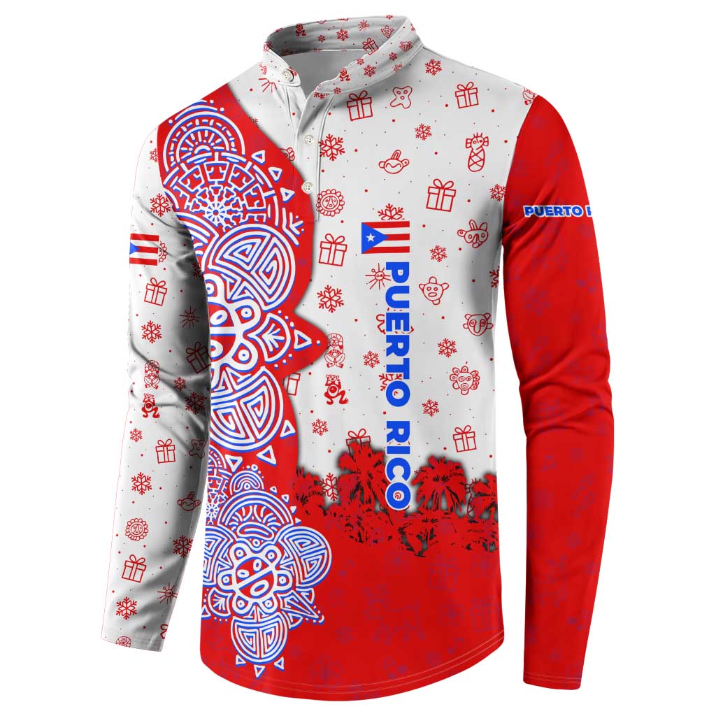 Puerto Rico Christmas Button Sweatshirt with Taino Symbols Palm Tree Bongos and Holiday Pattern Design - Wonder Print Shop