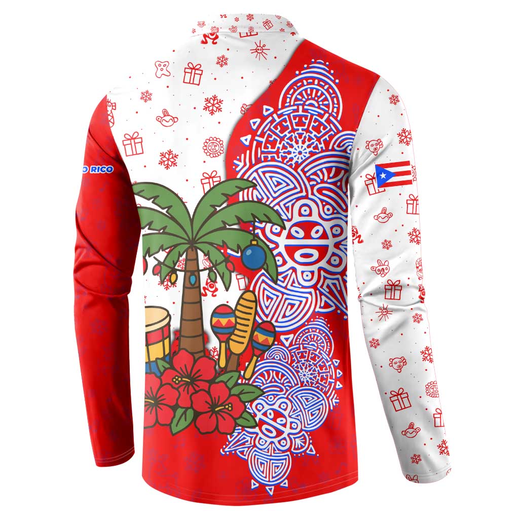 Puerto Rico Christmas Button Sweatshirt with Taino Symbols Palm Tree Bongos and Holiday Pattern Design - Wonder Print Shop