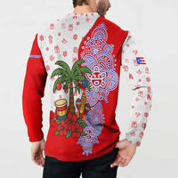 Puerto Rico Christmas Button Sweatshirt with Taino Symbols Palm Tree Bongos and Holiday Pattern Design - Wonder Print Shop