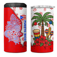 Puerto Rico Christmas 4 in 1 Can Cooler Tumbler with Taino Symbols Palm Tree Bongos and Holiday Pattern Design - Wonder Print Shop