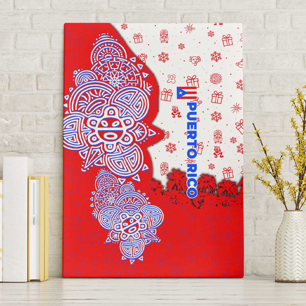 Puerto Rico Christmas Canvas Wall Art with Taino Symbols Palm Tree Bongos and Holiday Pattern Design - Wonder Print Shop
