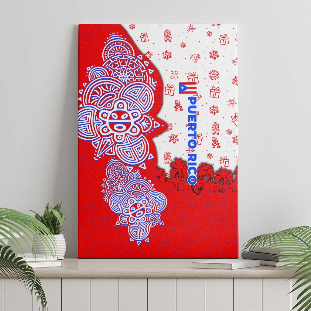 Puerto Rico Christmas Canvas Wall Art with Taino Symbols Palm Tree Bongos and Holiday Pattern Design - Wonder Print Shop