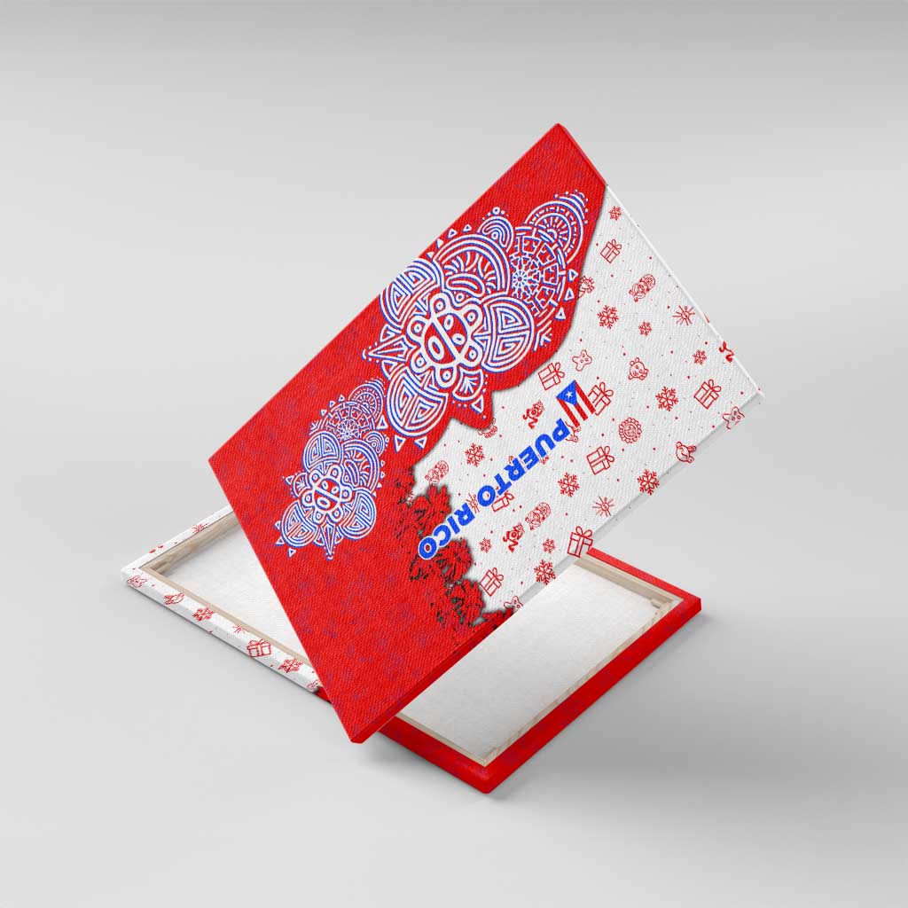 Puerto Rico Christmas Canvas Wall Art with Taino Symbols Palm Tree Bongos and Holiday Pattern Design - Wonder Print Shop