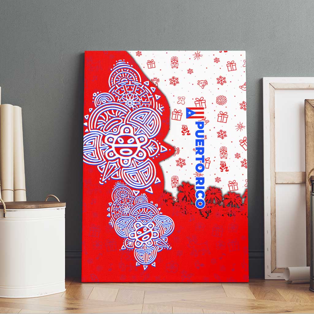 Puerto Rico Christmas Canvas Wall Art with Taino Symbols Palm Tree Bongos and Holiday Pattern Design - Wonder Print Shop