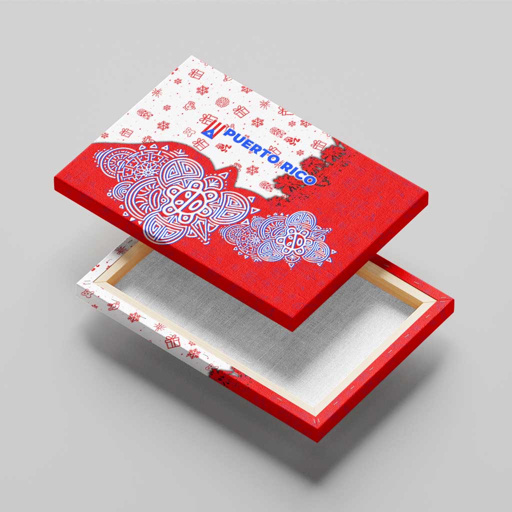 Puerto Rico Christmas Canvas Wall Art with Taino Symbols Palm Tree Bongos and Holiday Pattern Design - Wonder Print Shop